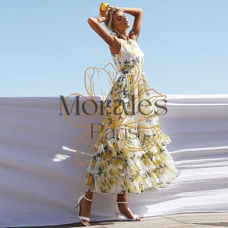 Robe Longue Bohème Blanche Et Jaune – Image 6