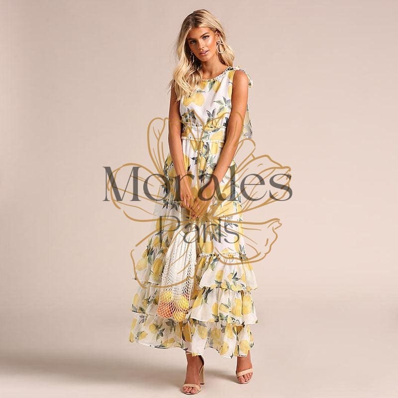 Robe Longue Bohème Blanche Et Jaune – Image 8