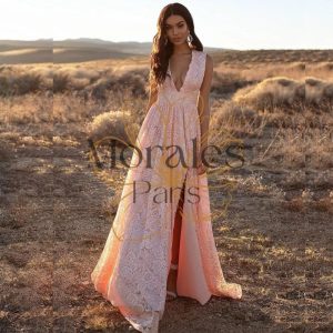 Robe Rose Bohème En Dentelle