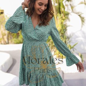 Robe Bohème Col V Verte