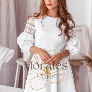 Robe Courte Vintage À Manches Bouffantes