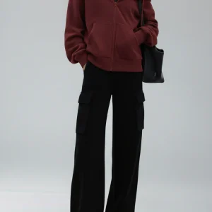 Hoodie courte Zippé Bordeaux Manches Tombantes