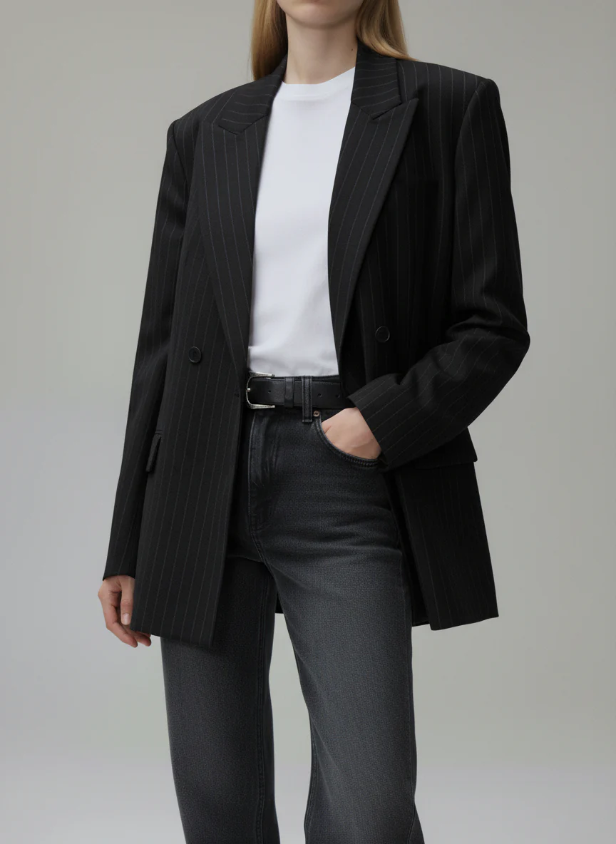 Blazer Veste Noir Rayée – Image 2