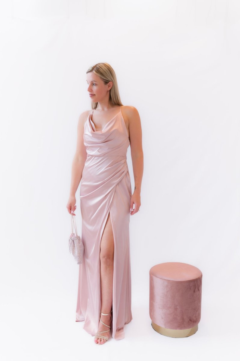 Robe longue satin rose Taille L - Image 2