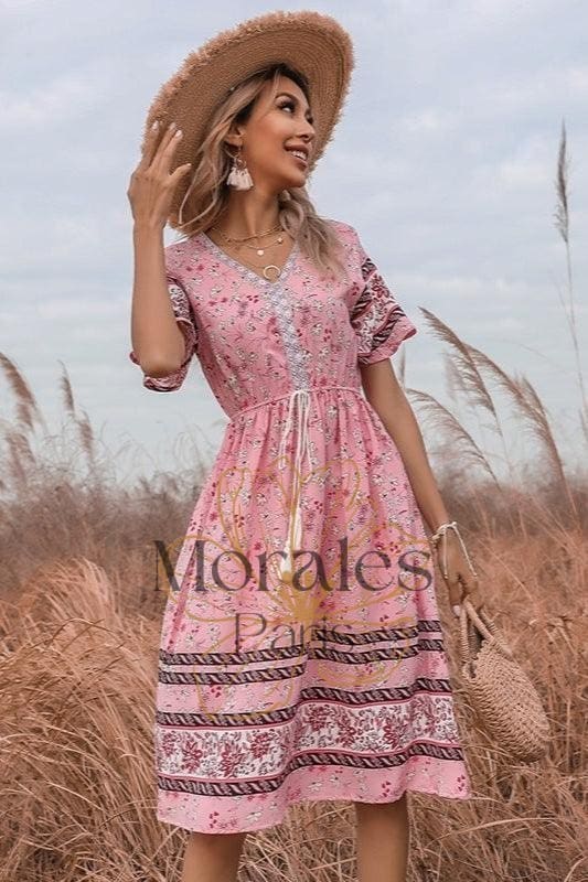 Robe De Campagne À Fleurs Roses – Image 4