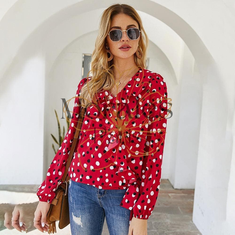 Blouse Bohème Rouge à Pois – Image 3