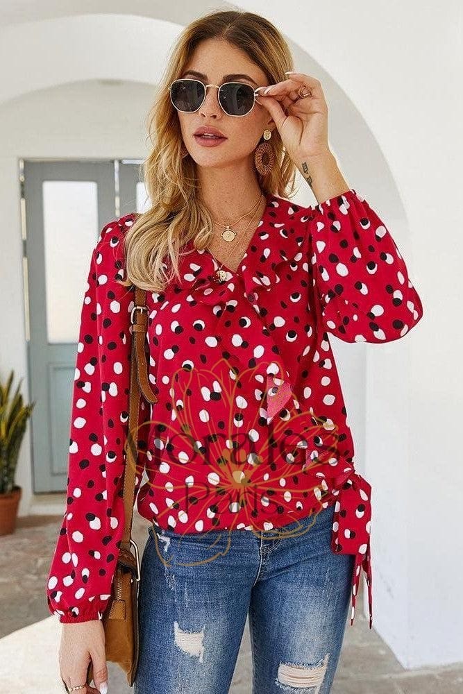 Blouse Bohème Rouge à Pois – Image 4