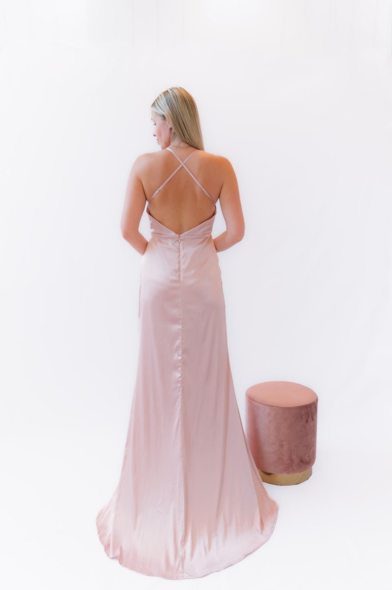 Robe longue satin rose Taille L - Image 3