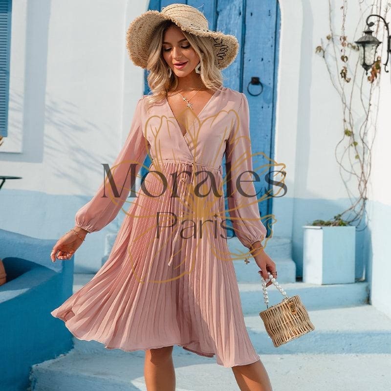 Robe Rose Élégante À Taille Haute - Image 5