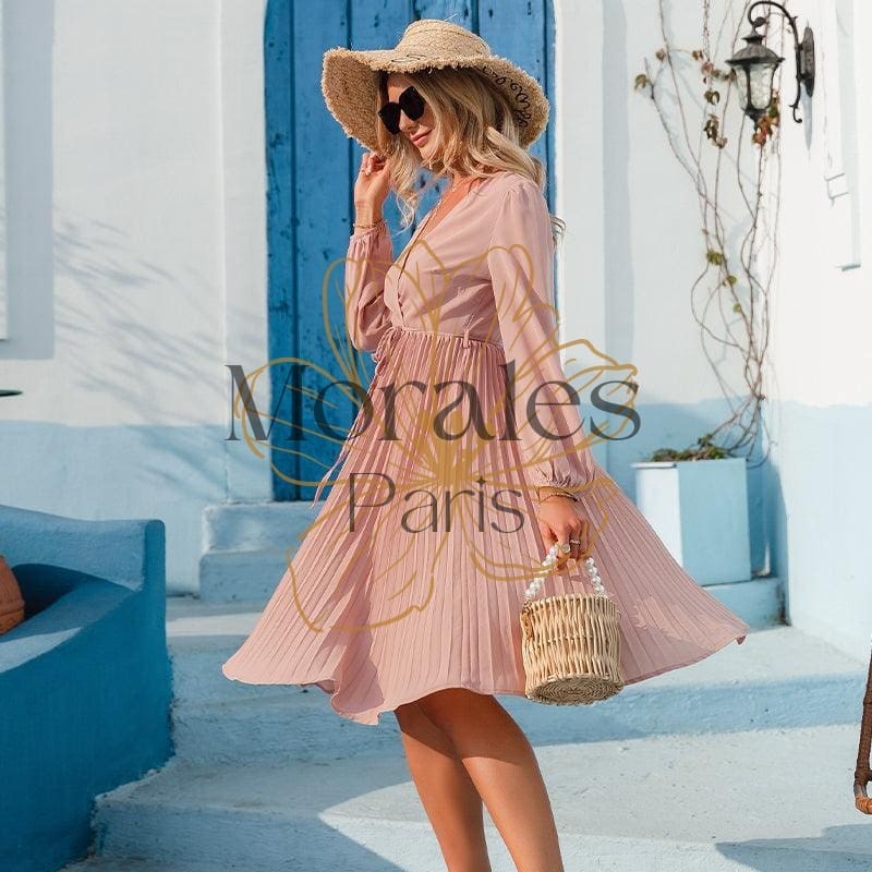 Robe Rose Élégante À Taille Haute - Image 8