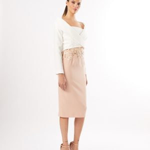 Carla Ruiz Robe 3/4 bicolore avec son boléro cache coeur