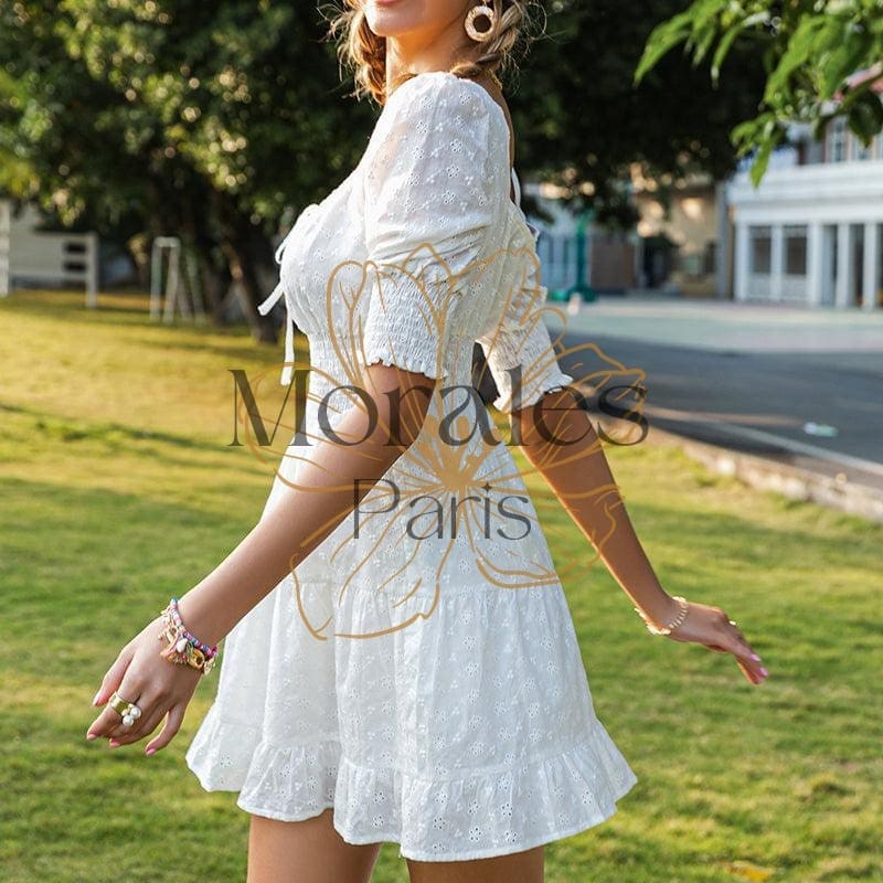 Mini Robe Blanche Hippie - Image 8