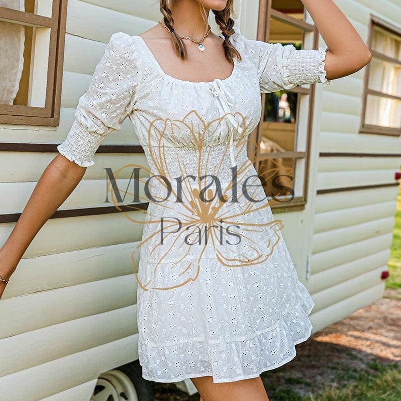 Mini Robe Blanche Hippie - Image 9