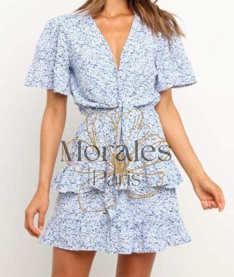 Robe Imprimée À Fleurs Bleu Hippie