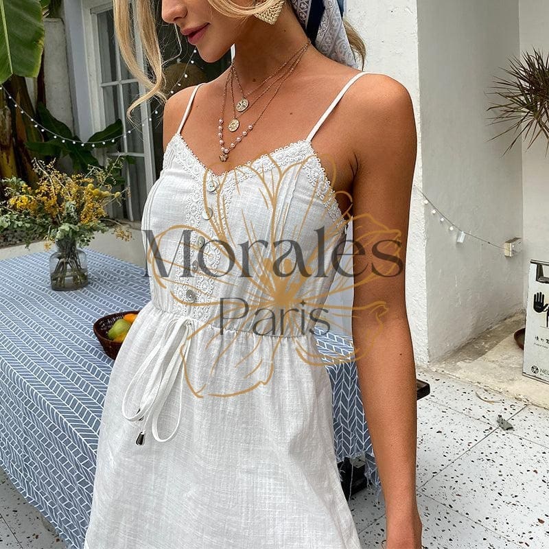 Robe Blanche Bohème À Taille Haute - Image 7