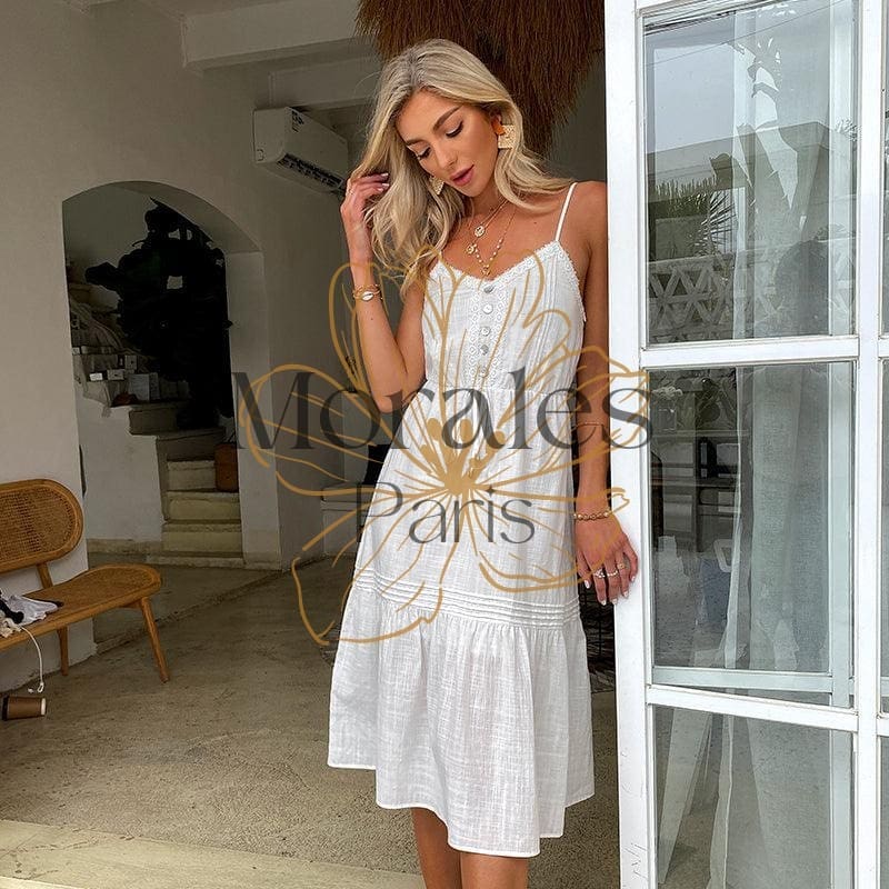 Robe Blanche Bohème À Taille Haute - Image 5