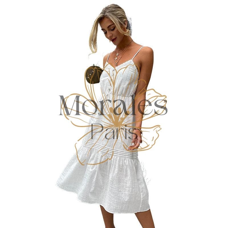 Robe Blanche Bohème À Taille Haute - Image 2