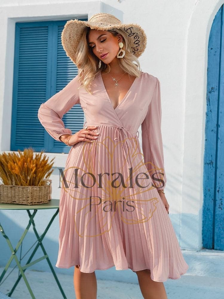 Robe Rose Élégante À Taille Haute