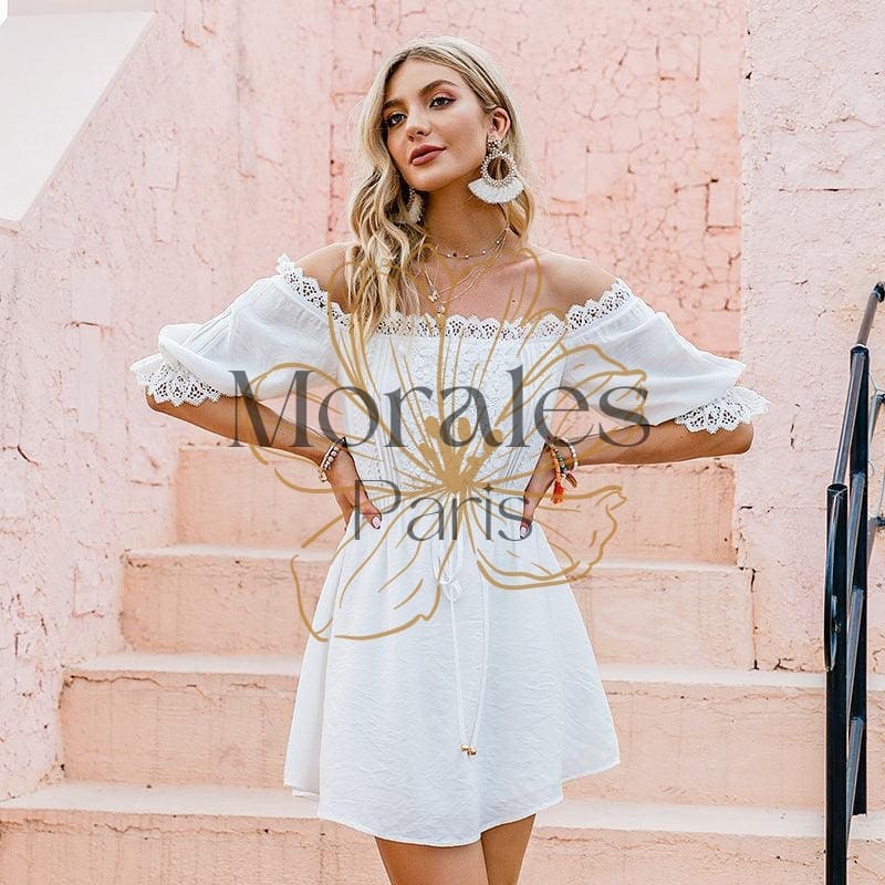 Robe Asymétrique En Dentelle Blanche – Image 4