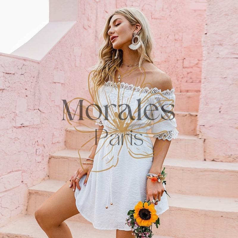 Robe Asymétrique En Dentelle Blanche – Image 6