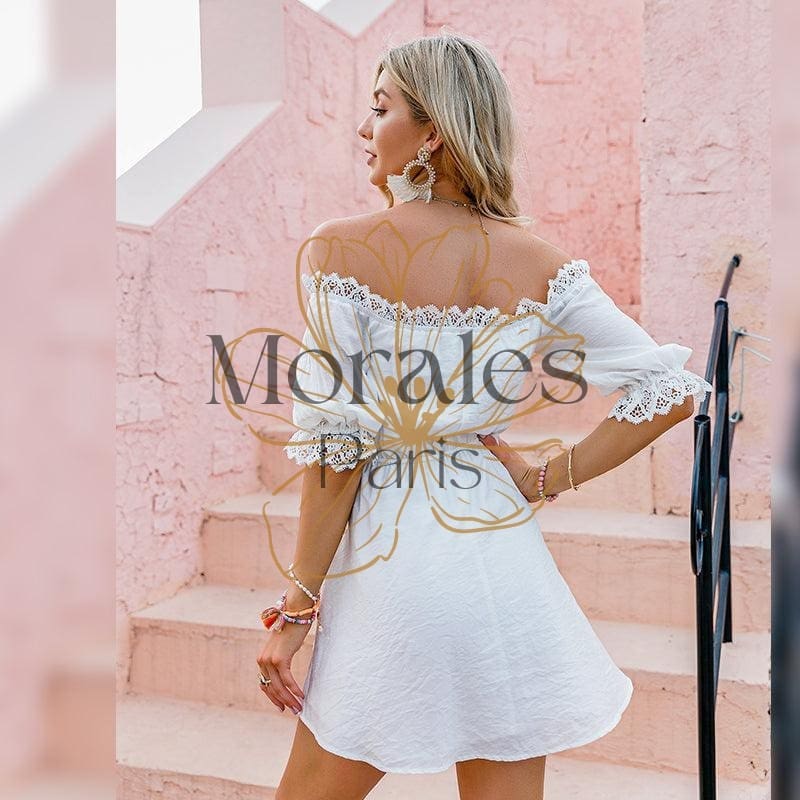 Robe Asymétrique En Dentelle Blanche – Image 7