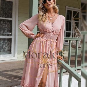 Robe Bohème Rose Avec Manches