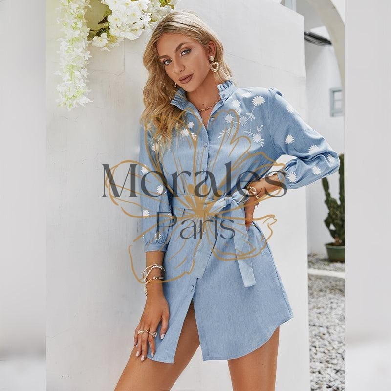 Robe De Bureau Bohème Bleue – Image 7