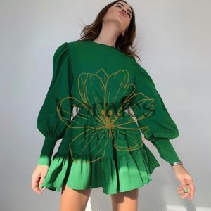 Robe Bohème Verte Manches Lanterne