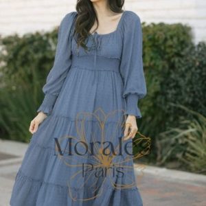 Robe Bohème Bleue Avec Manches