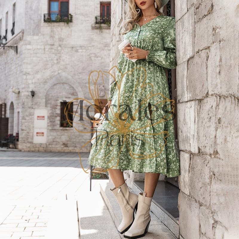 Robe Midi Vert Campagne