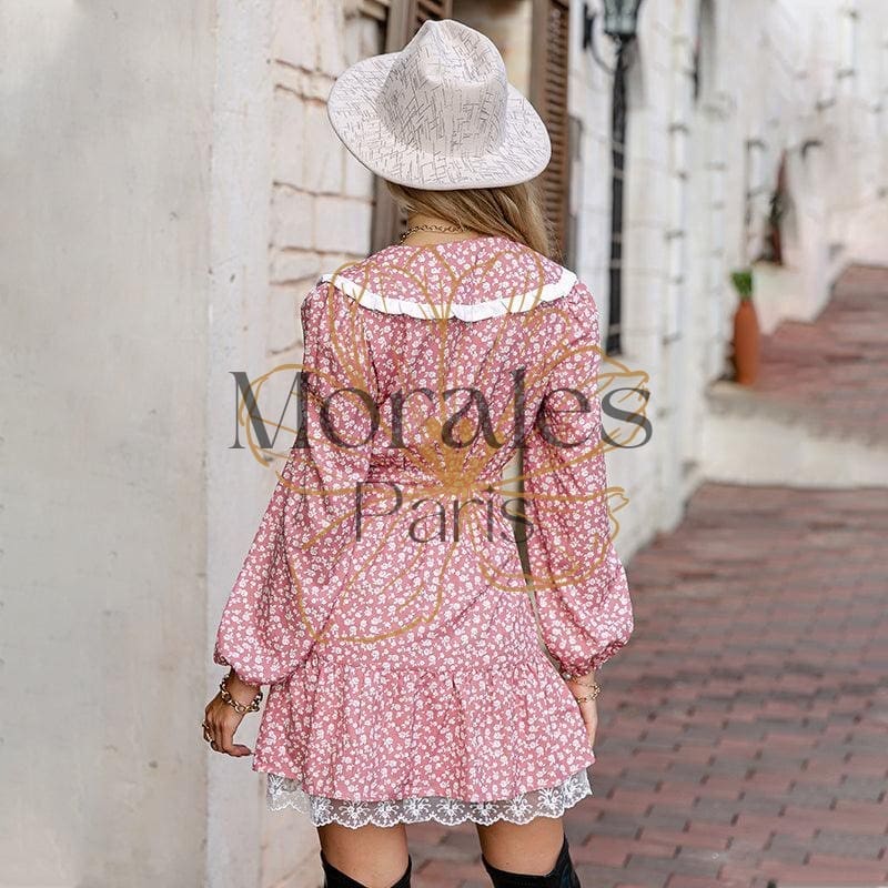 Robe Rose À Fleurs Avec Manches Bouffantes Pour Femme - Image 5