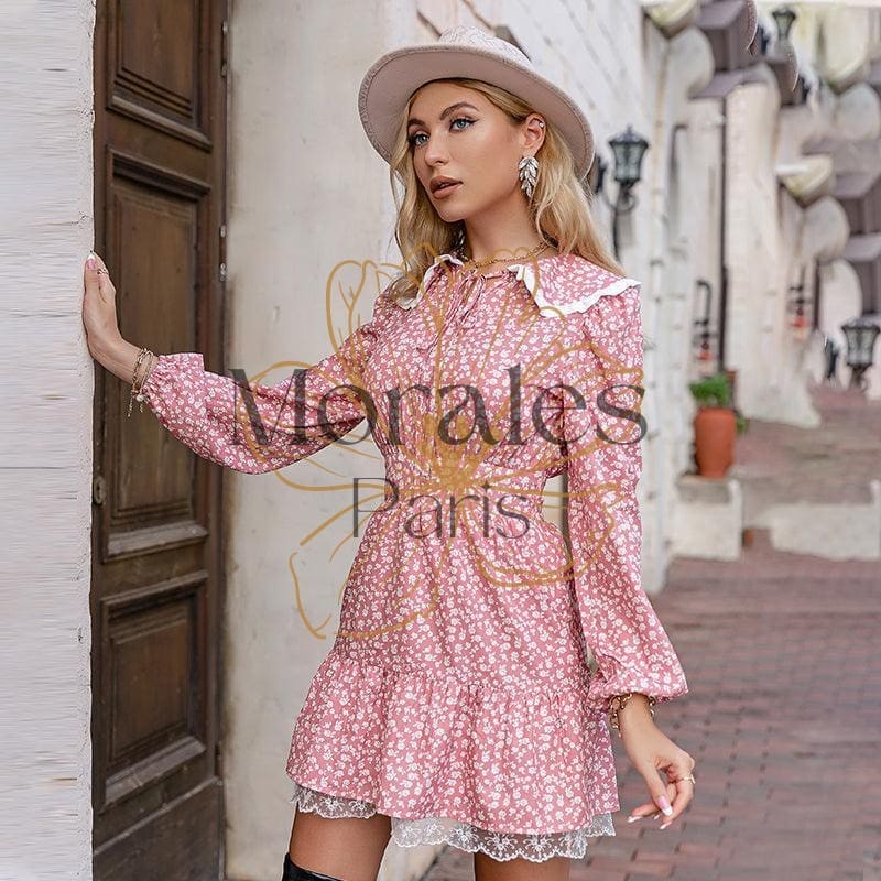 Robe Rose À Fleurs Avec Manches Bouffantes Pour Femme - Image 4