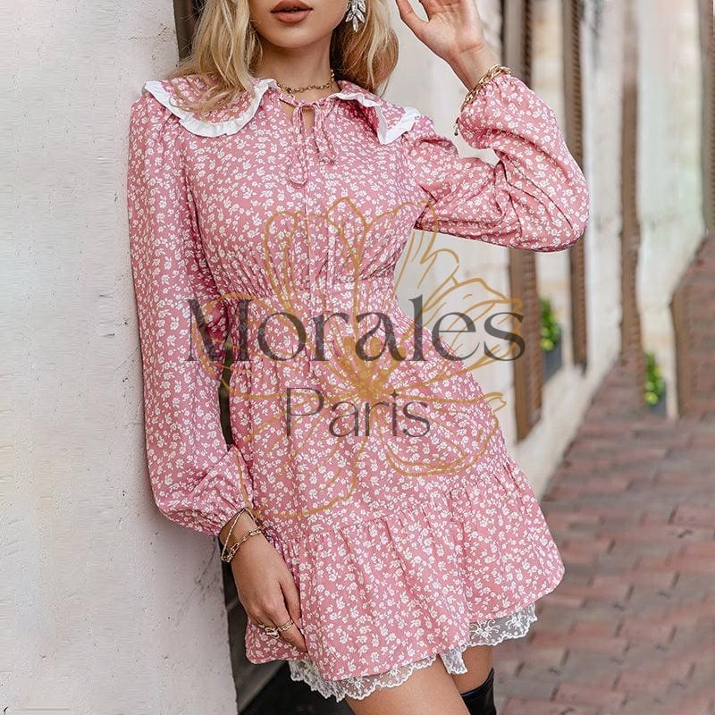 Robe Rose À Fleurs Avec Manches Bouffantes Pour Femme - Image 7