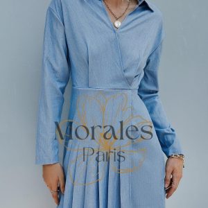 Robe Bohème Bleue Plissée