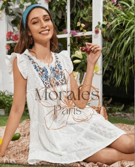 Robe Courte Blanche Brodée Bohème – Image 5