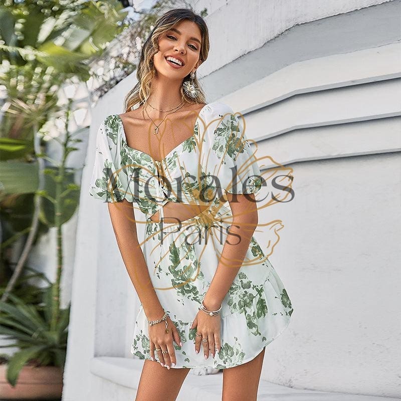 Robe Courte Bohème À Manches Bouffantes