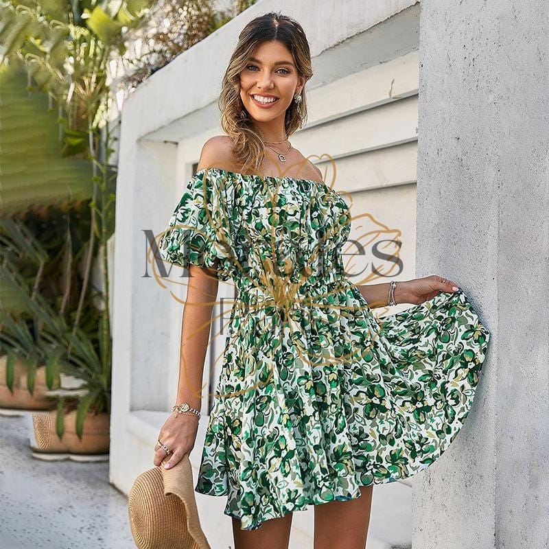 Mini Robe Verte Décolletée Imprimée - Image 3