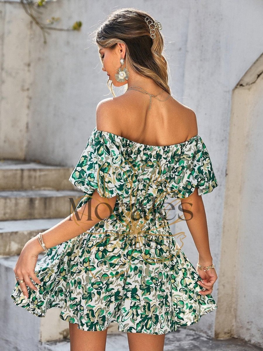 Mini Robe Verte Décolletée Imprimée - Image 5