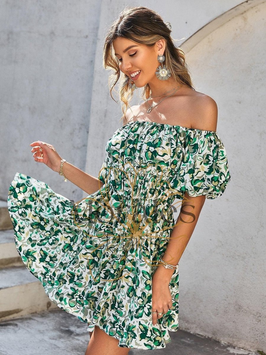 Mini Robe Verte Décolletée Imprimée - Image 8