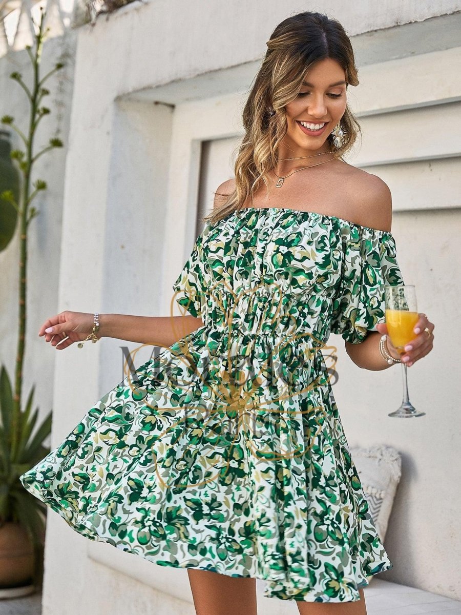 Mini Robe Verte Décolletée Imprimée - Image 9