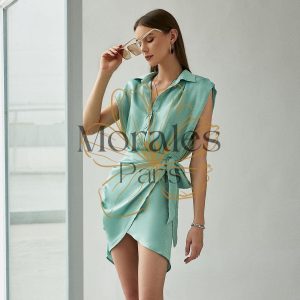 Robe En Satin À Manches Courtes