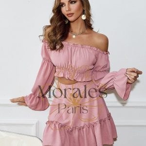 Ensemble 2 Pièces À Volants Roses