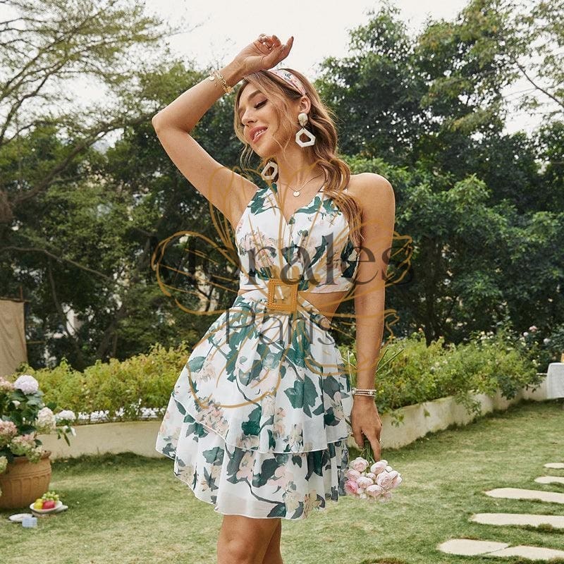 Robe Courte À Fleurs Vertes – Image 3