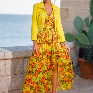Robe longue plissée Linea Raffaelli jaune