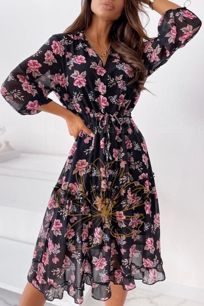Robe Noire À Fleurs Roses - Image 4