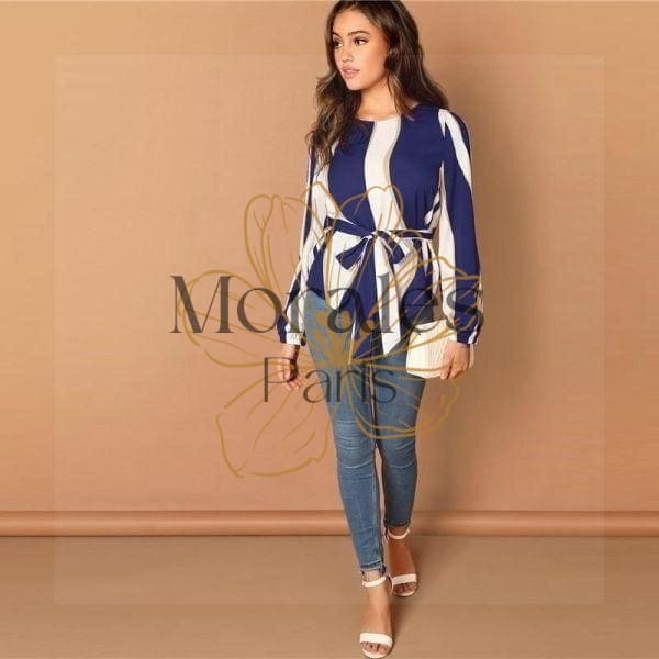 Blouse bohème bleu et blanc – Image 4