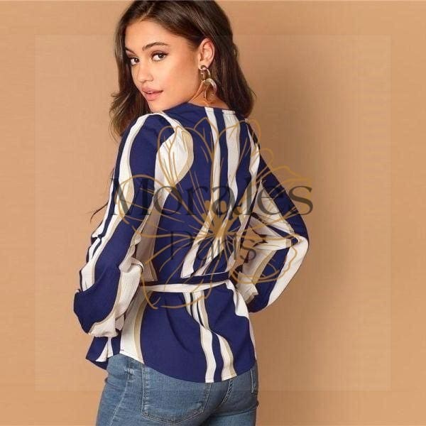 Blouse bohème bleu et blanc – Image 3