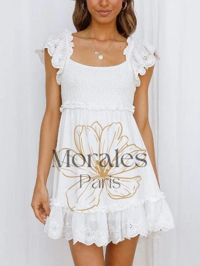 Robe blanche courte pour l’été en dentelle – Image 3