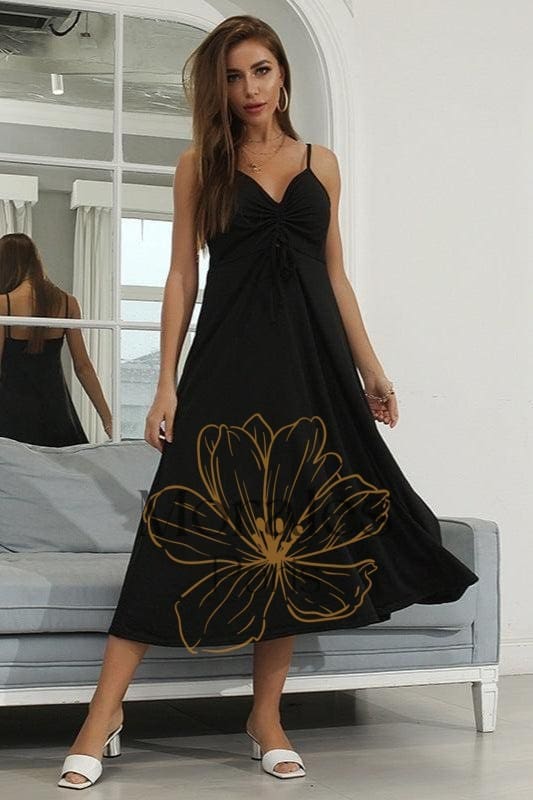 Robe Longue Bohème Décontractée Noire – Image 4