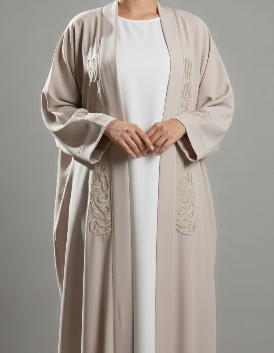 Abaya Kimono Beige avec broderie - Image 3